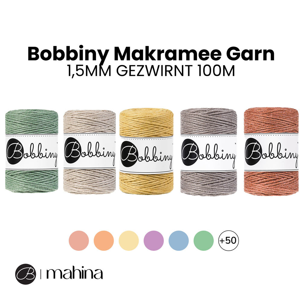 Bobbiny Makramee Garn 1,5mm gezwirnt 100m - Garne > Baumwollgarne > Bobbiny > Gezwirnt > 1,5mm von mahina