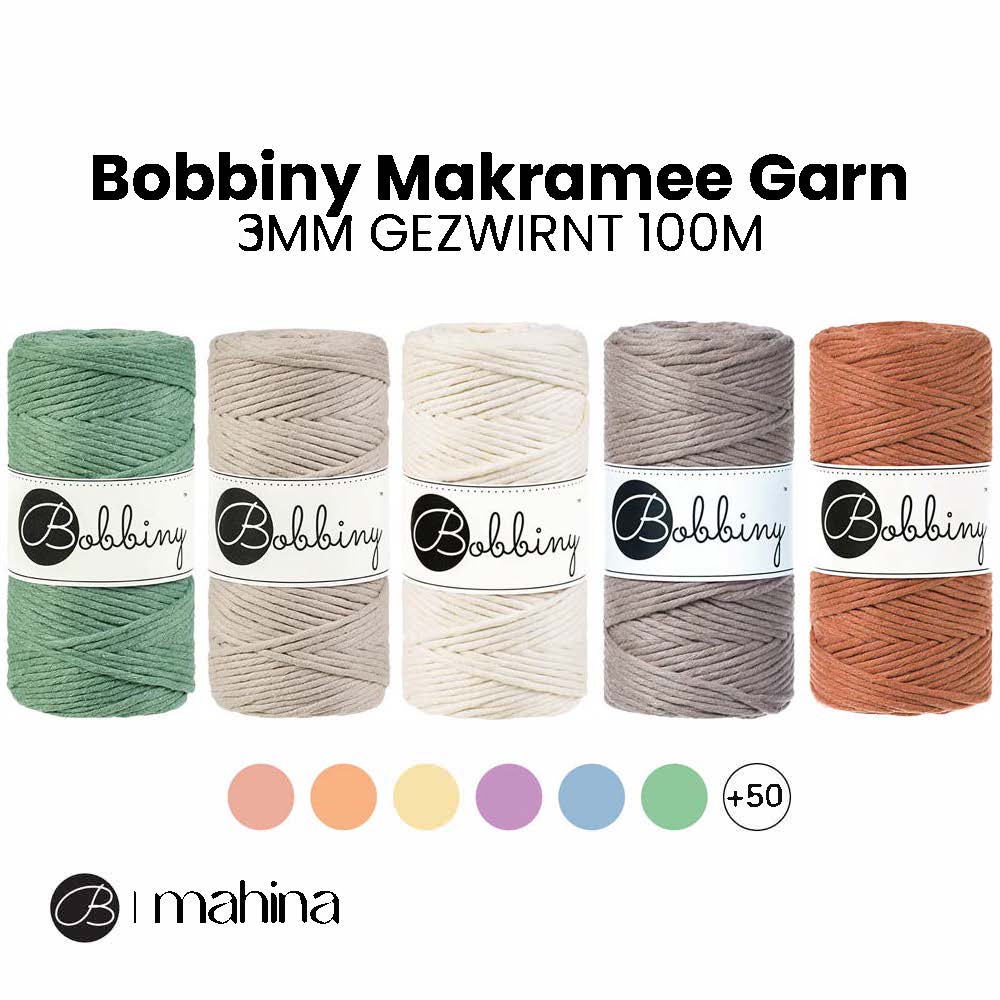 Bobbiny Makramee Garn 3mm gezwirnt 100m - Garne > Baumwollgarne > Bobbiny > Gezwirnt > 3mm von mahina