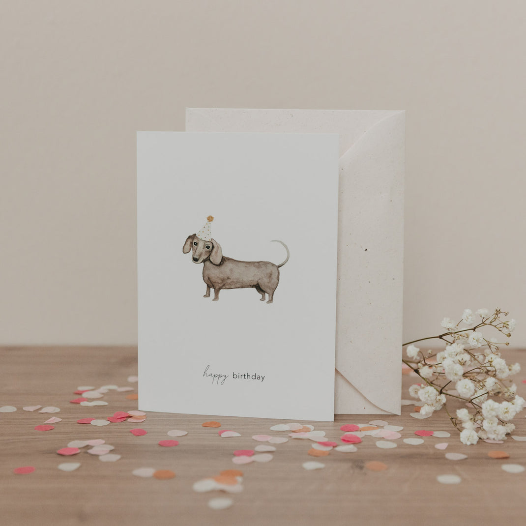 Eulenschnitt Klappkarte "Geburtstagsdackel" - Postkarten von mahina