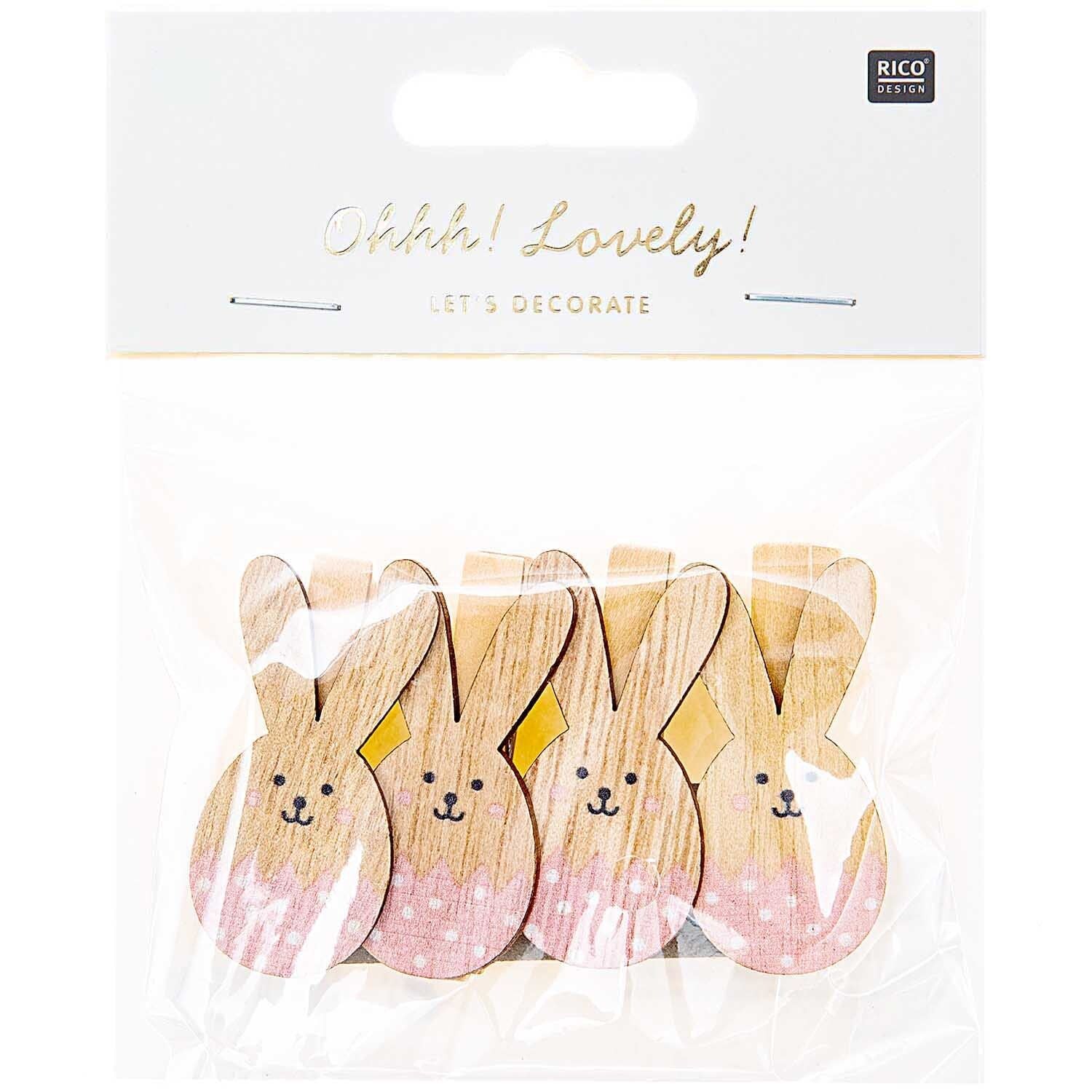 Dekoklammern Osterhase 4 Stück Puder - Bastelbedarf -> Geschenkverpackungen von mahina