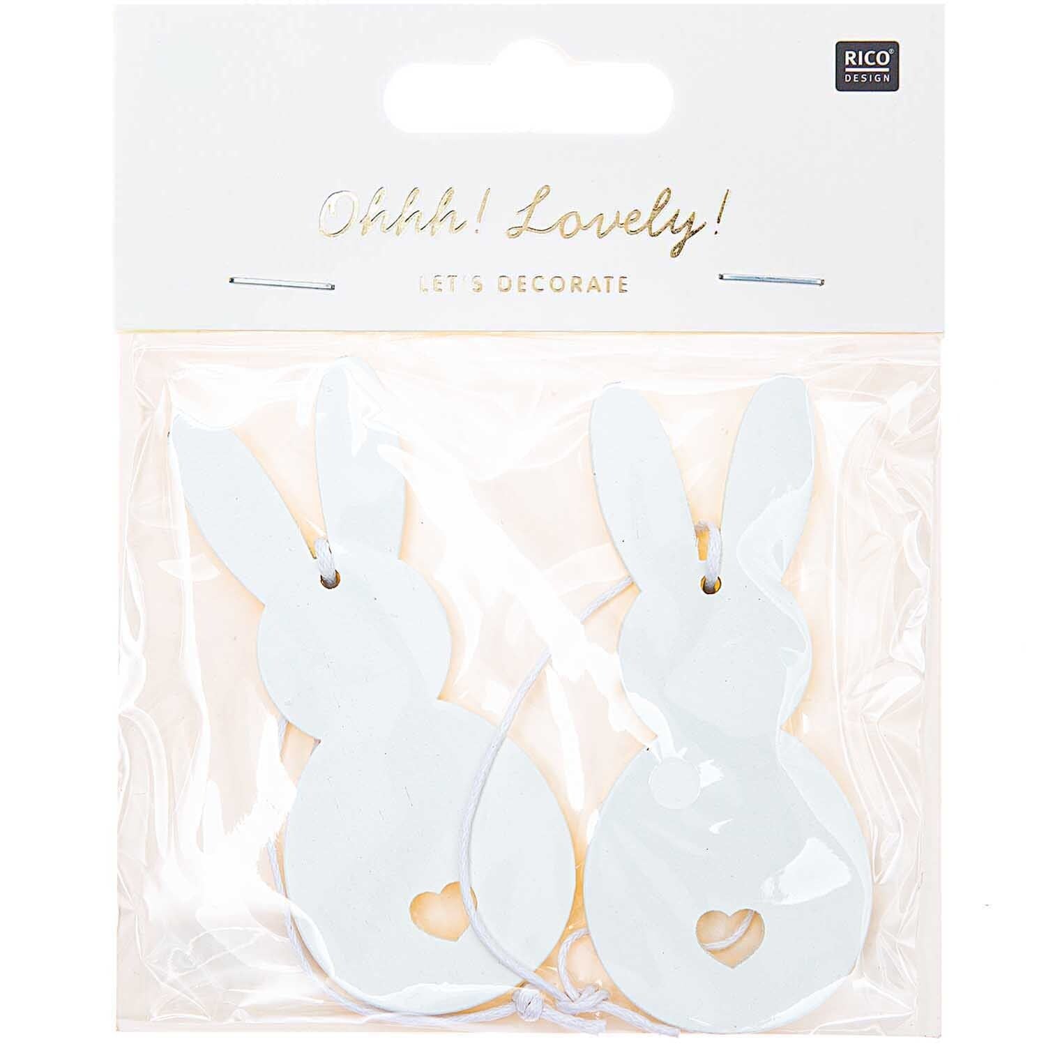 Holzhänger Hase 2 Stück Weiß - Bastelbedarf -> Geschenkverpackungen von mahina