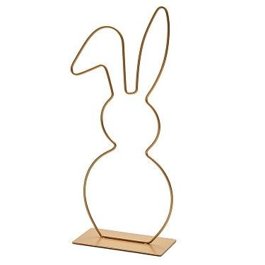 Metall Hase mit gebogenen Ohr stehend in gold, 29cm - mahina
