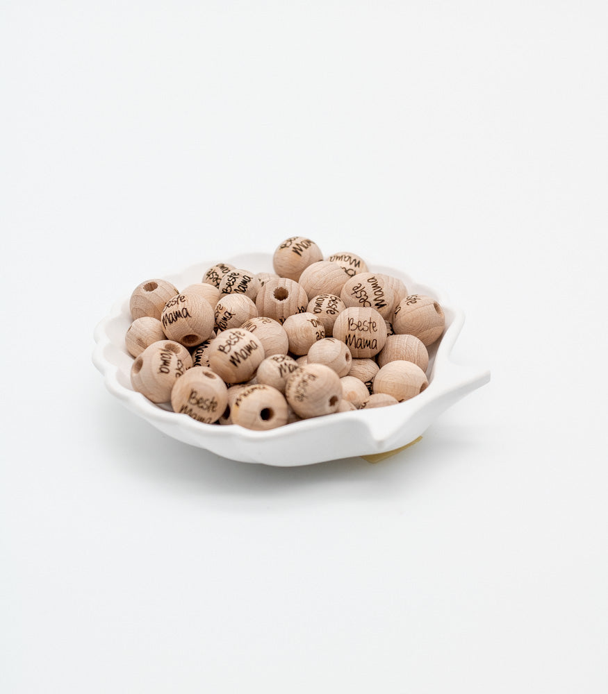 Holzperle handgemachte Gravur "Beste Mama" 12mm/15mm - Bastelbedarf -> Holz > Holzperlen -> Motive von mahina