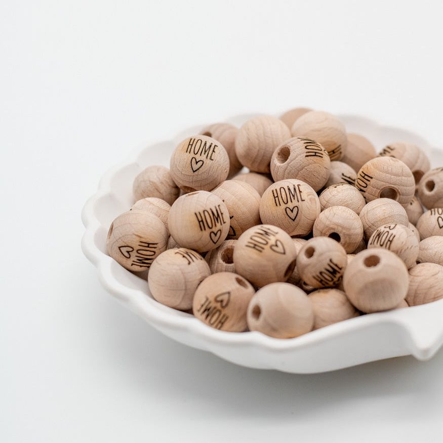 Holzperle handgemachter Gravur "Home" 12mm/15mm - Bastelbedarf -> Holz > Holzperlen -> Motive von mahina
