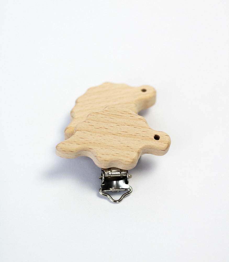 Schnullerclip "Dino" aus Buchenholz - Bastelbedarf -> Holz > Schnullerclips von mahina
