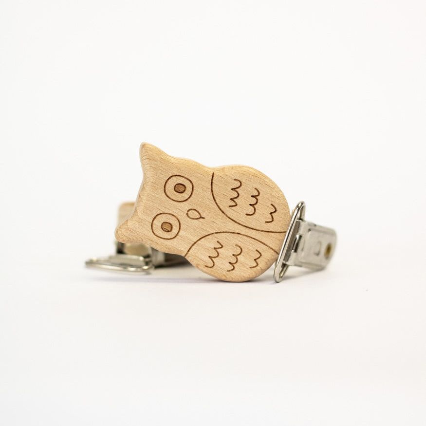Schnullerclip "Eule" aus Buchenholz - Bastelbedarf -> Holz > Schnullerclips von mahina