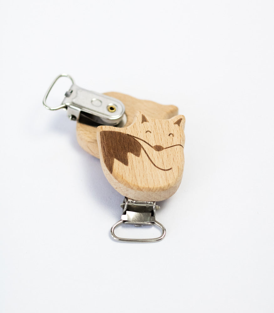 Schnullerclip "Fox" aus Buchenholz - Bastelbedarf -> Holz > Schnullerclips von mahina
