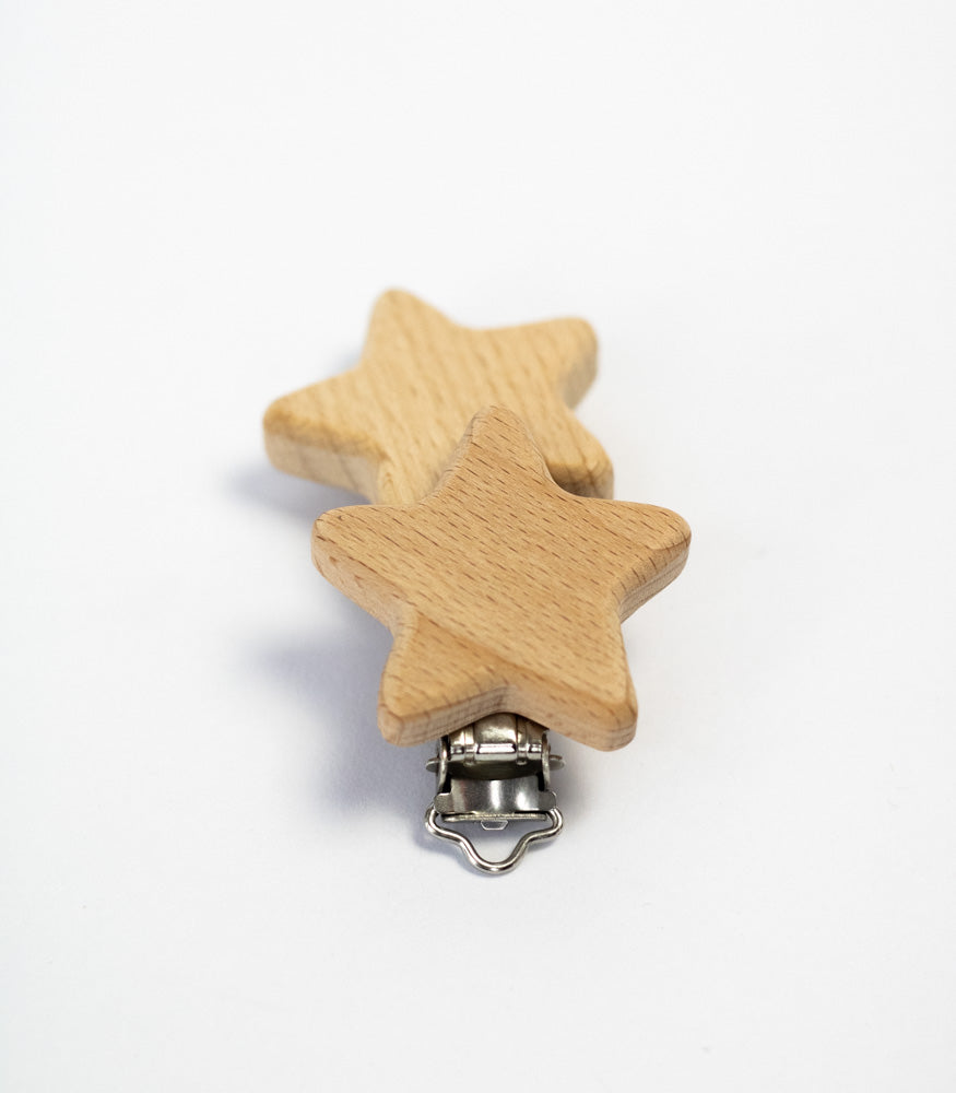 Schnullerclip "Stern" aus Buchenholz - Bastelbedarf -> Holz > Schnullerclips von mahina