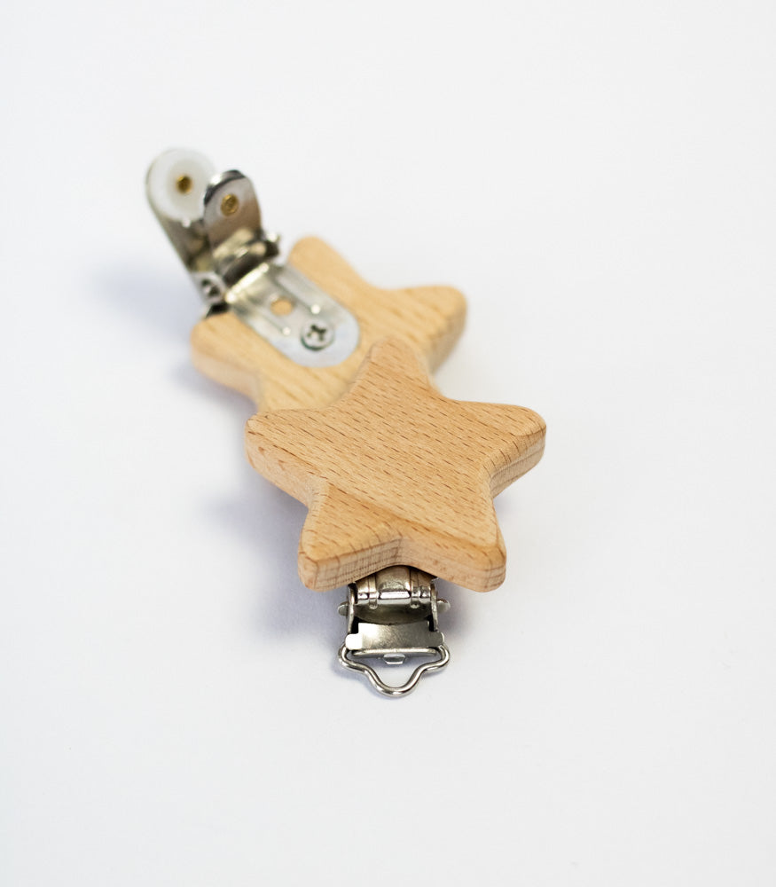 Schnullerclip "Stern" aus Buchenholz - Bastelbedarf -> Holz > Schnullerclips von mahina