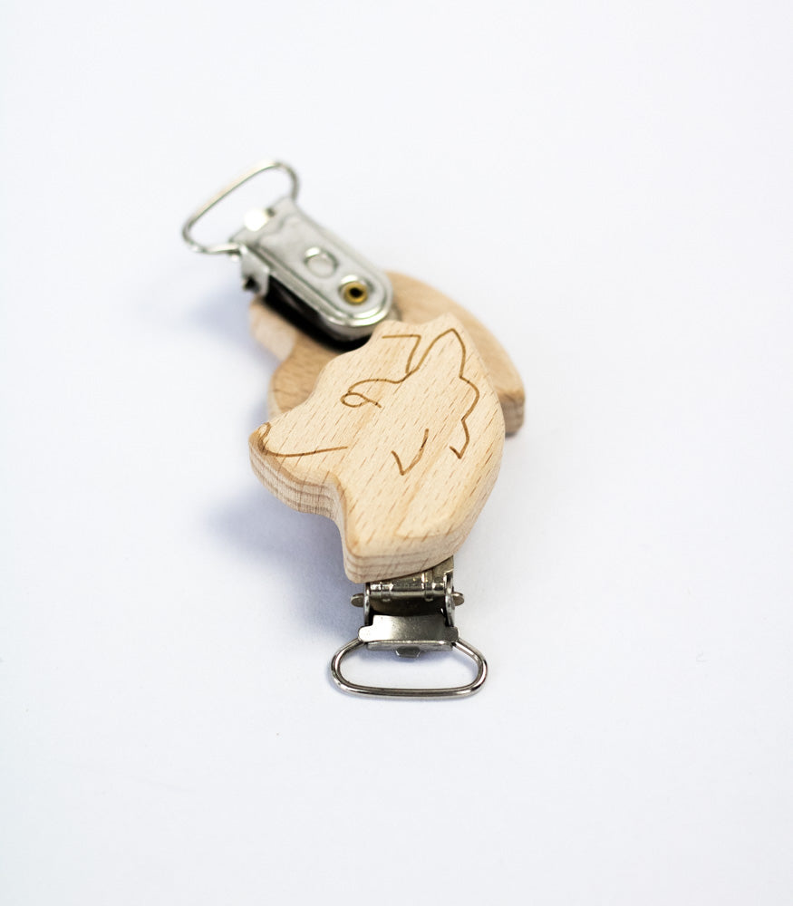 Schnullerclip "Wolf" aus Buchenholz - Bastelbedarf -> Holz > Schnullerclips von mahina