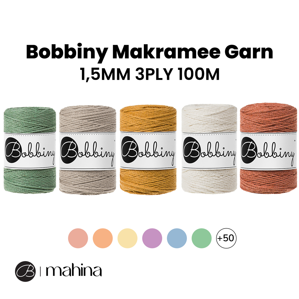 Bobbiny Makramee Garn 1,5mm 3ply 100m - Garne > Baumwollgarne > Bobbiny > 3ply > 1,5mm von mahina