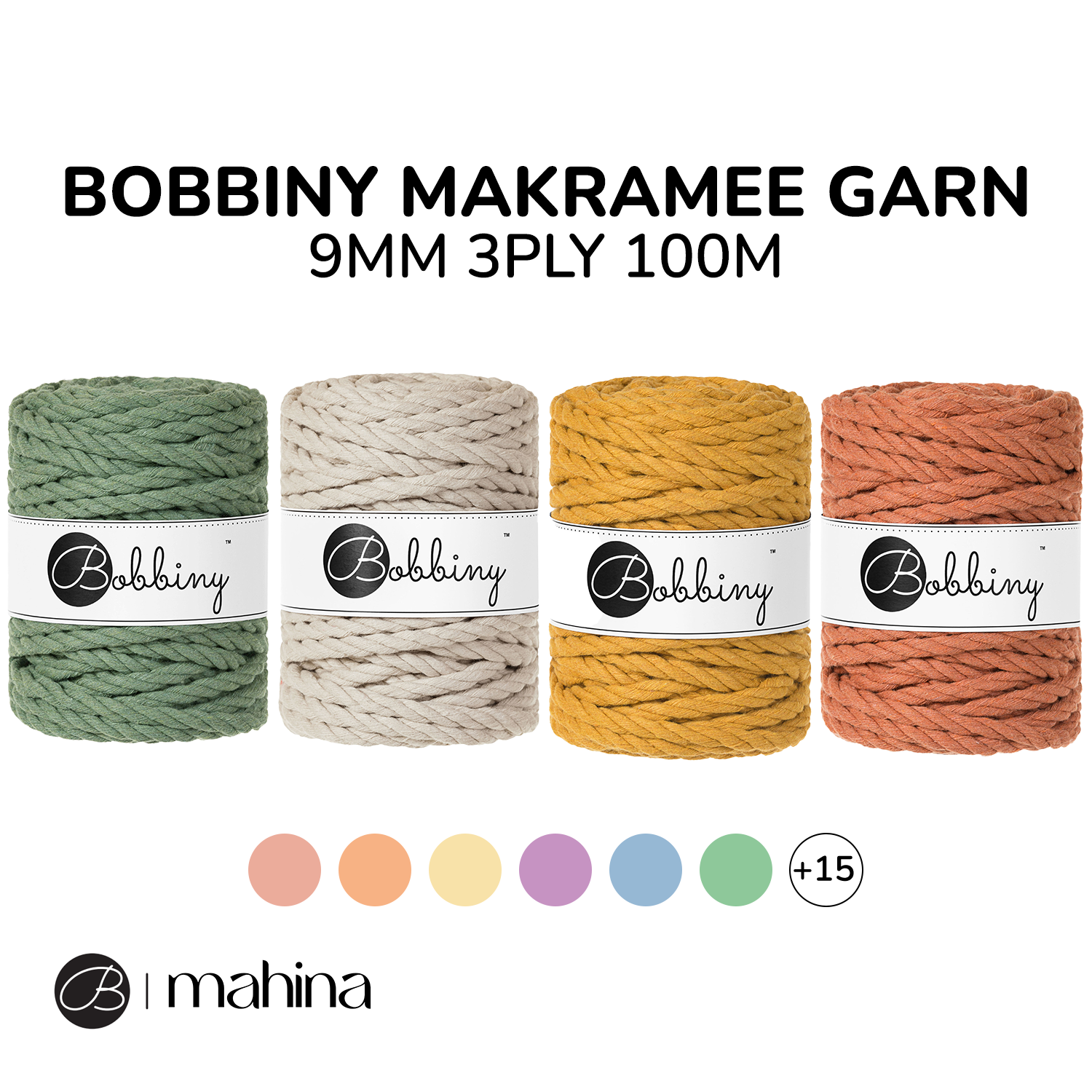 Bobbiny Makramee Garn 9mm 3ply 30m - Garne > Baumwollgarne > Bobbiny > 3ply > 9mm von mahina