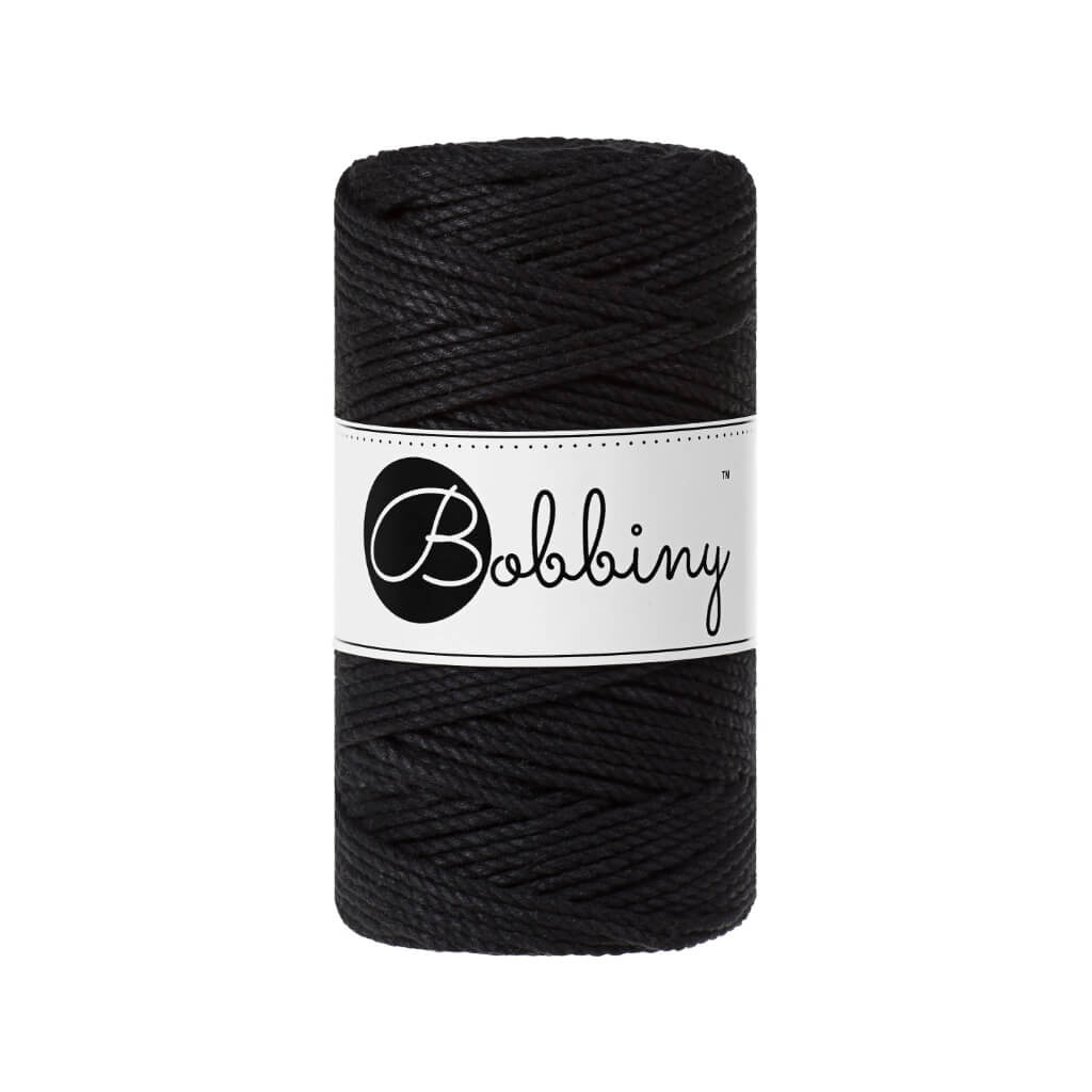 Bobbiny Makramee Garn 3mm 3ply Black 100m - mahina