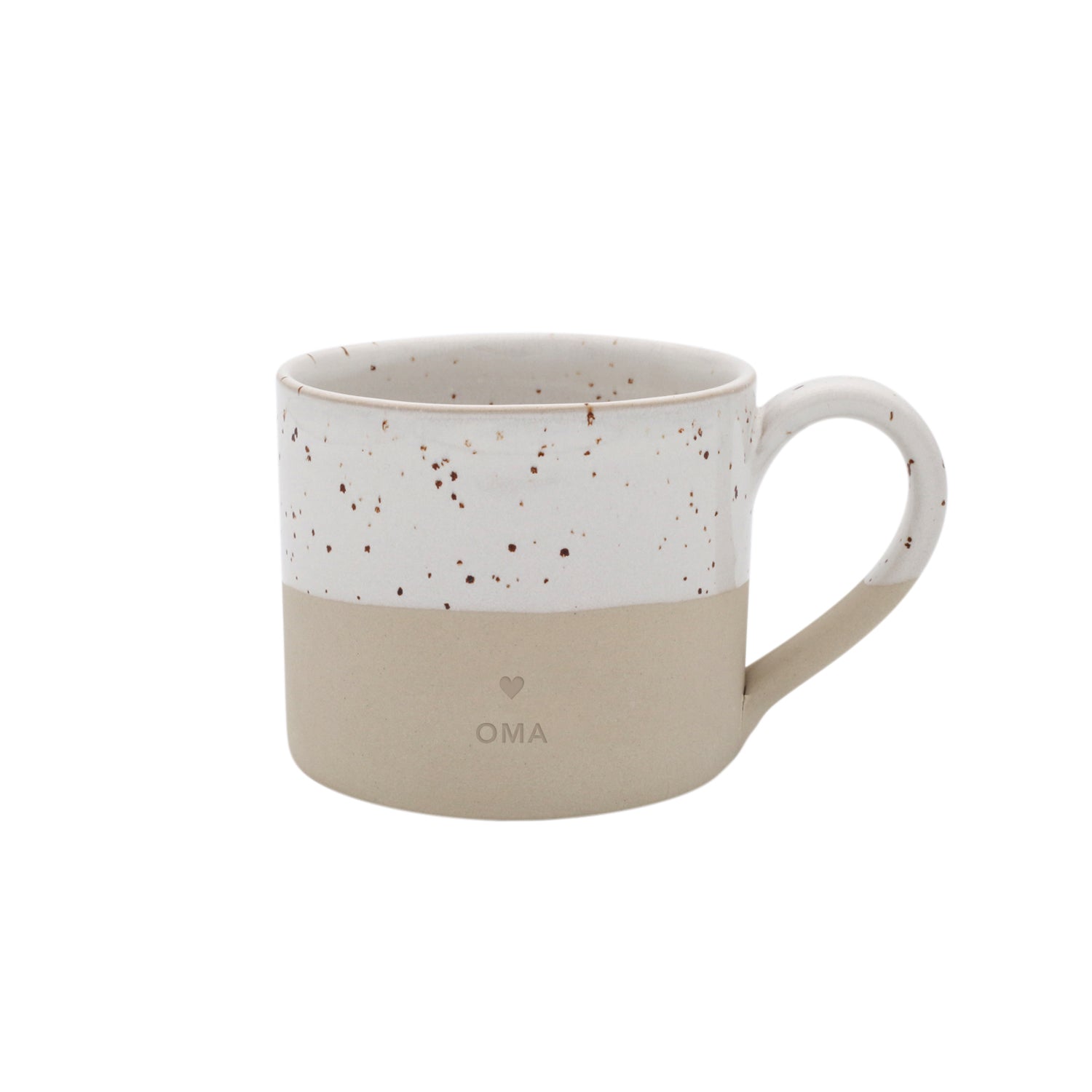 Handgemachter Eulenschnitt Tasse aus Steingut "Oma" - Interior > Dekoration > Tassen von mahina