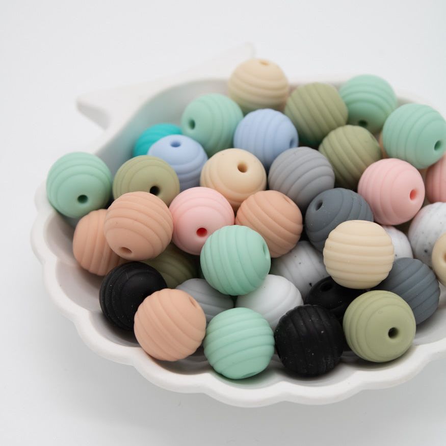 Runde Silikonperle "Rillen" 15mm 12 Farben - Bastelbedarf -> Silikon -> Silikonperlen -> Rund von mahina