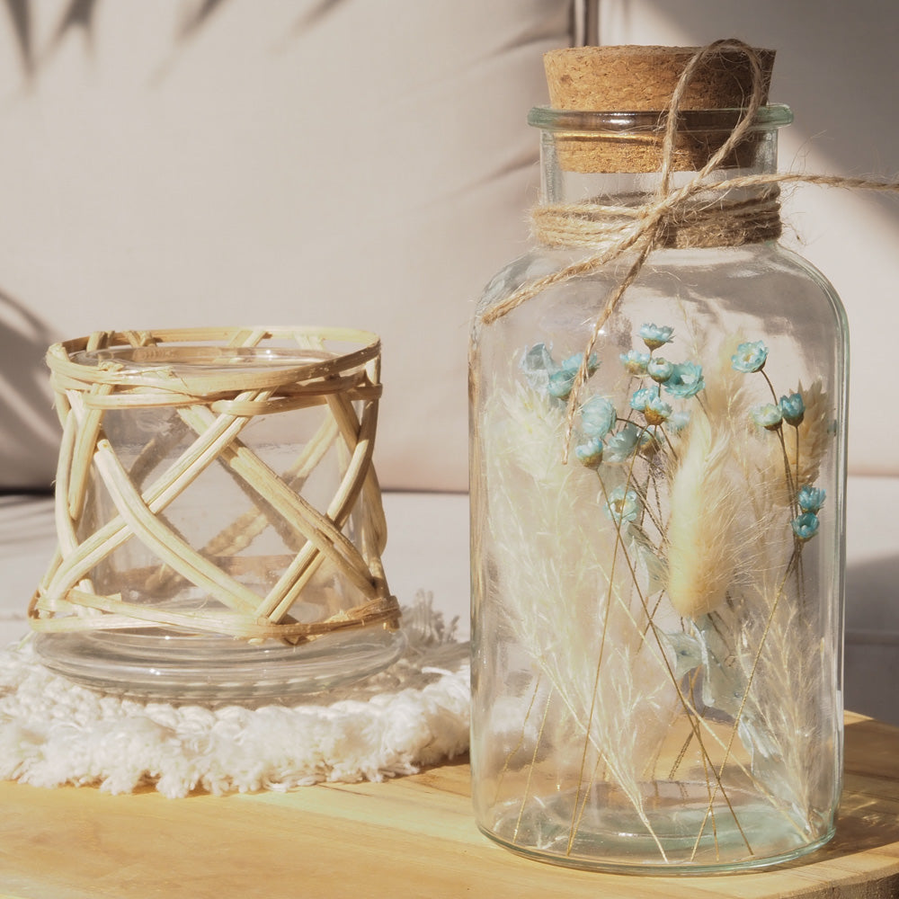 Personalisierbares Korkenglas mit Trockenblumen "Sky Blue" 3 Größen - Interior -> MAHINA Handmade -> Trockenblumen von mahina