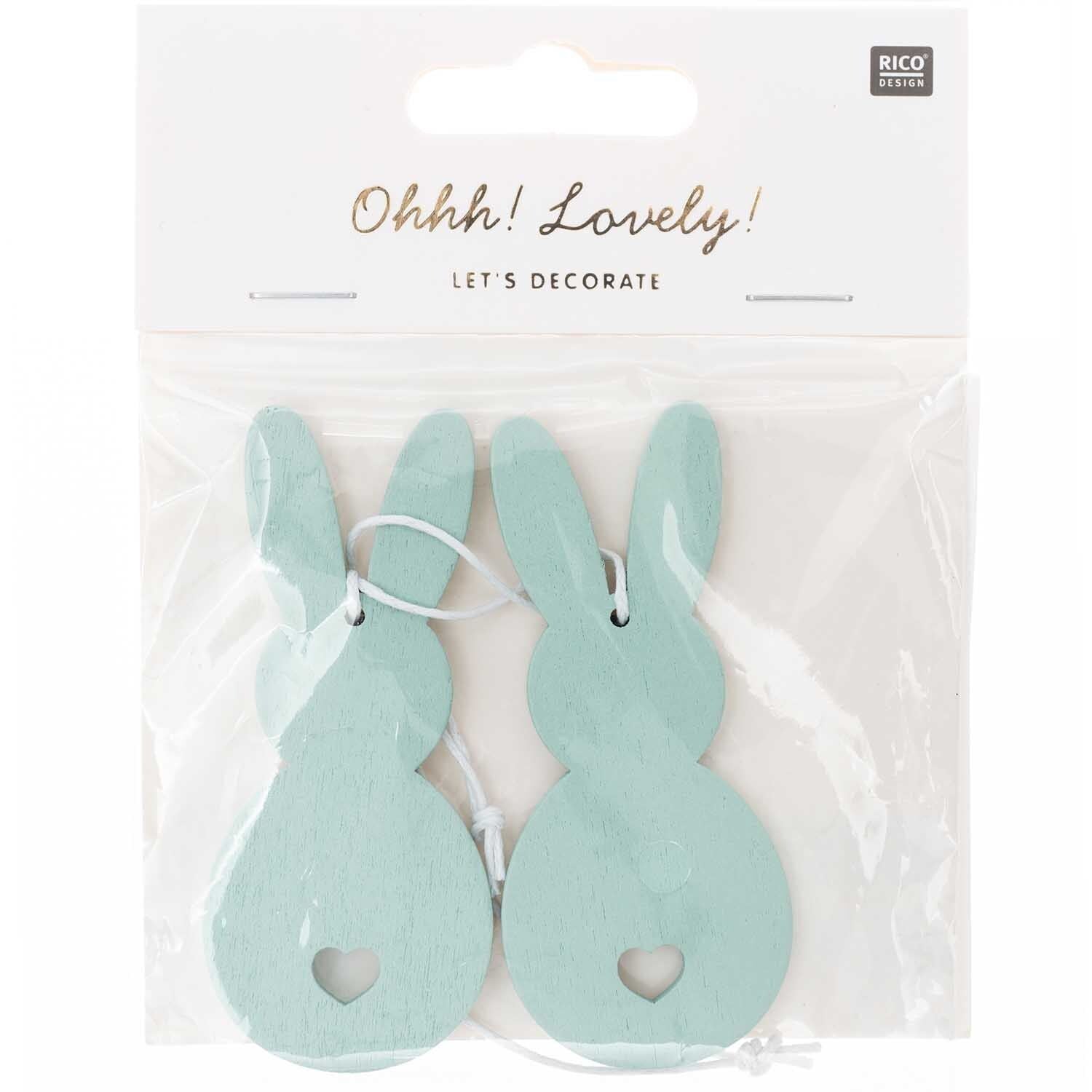 Holzhänger Hase 2 Stück Mint - Bastelbedarf -> Geschenkverpackungen von mahina