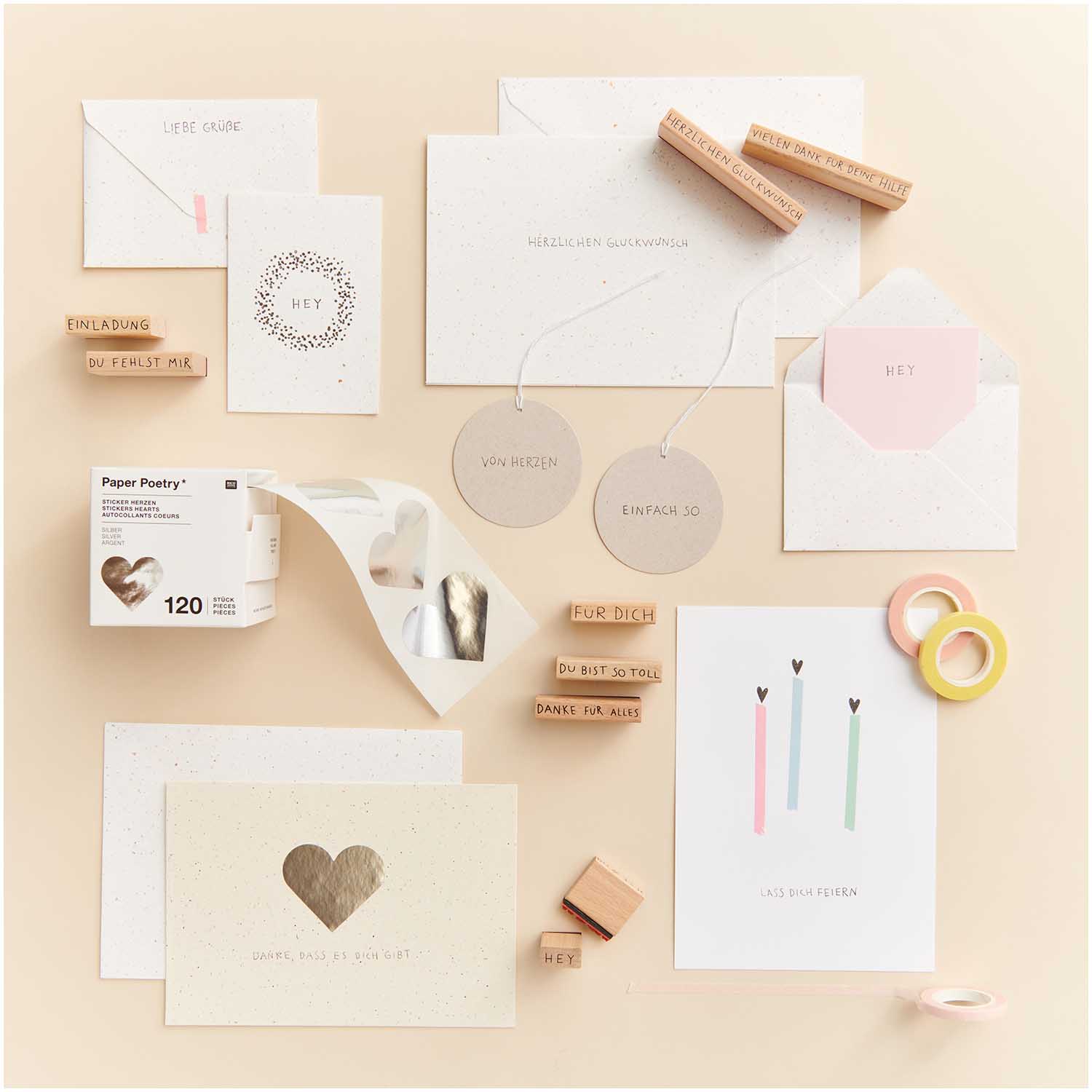 Paper Poetry Stempelset "Texte Deutsch" 31teilig, FSC 100% - mahina