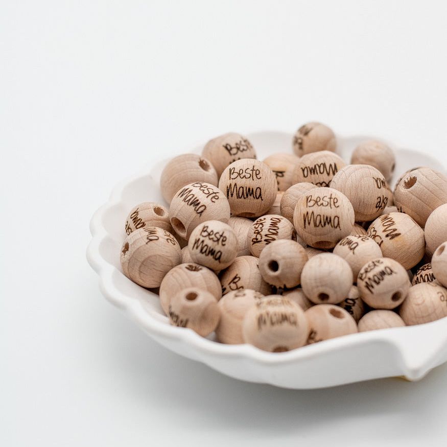 Holzperle handgemachte Gravur "Beste Mama" 12mm/15mm - Bastelbedarf -> Holz > Holzperlen -> Motive von mahina
