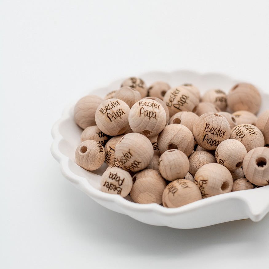 Holzperle handgemachte Gravur "Bester Papa" 12mm/15mm - Bastelbedarf -> Holz > Holzperlen -> Motive von mahina