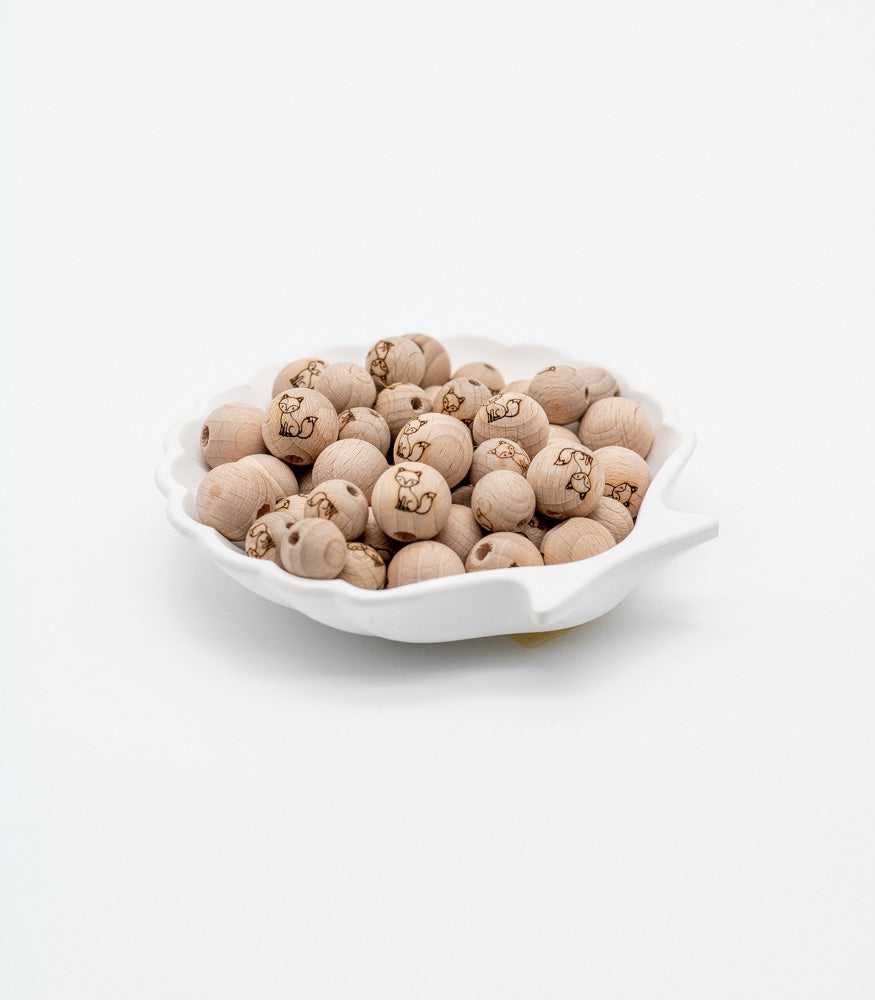 Holzperle handgemachte Gravur "Fuchs" 12mm/15mm - Bastelbedarf -> Holz > Holzperlen -> Motive von mahina