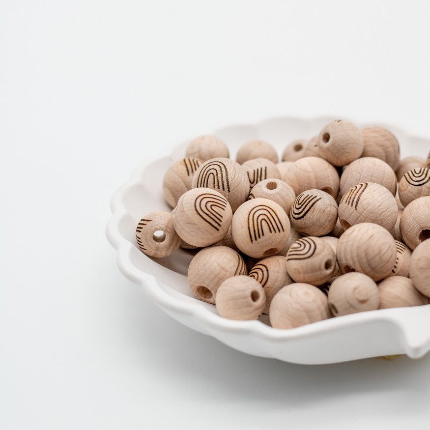 Holzperle handgemachte Gravur "Regenbogen" 12mm/15mm - Bastelbedarf -> Holz > Holzperlen -> Motive von mahina