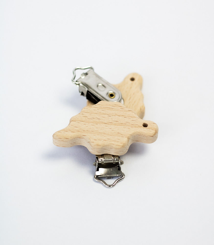 Schnullerclip "Dino" aus Buchenholz - Bastelbedarf -> Holz > Schnullerclips von mahina