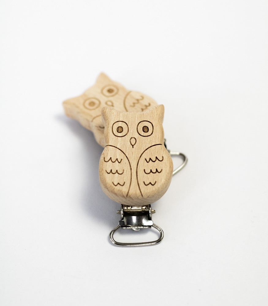 Schnullerclip "Eule" aus Buchenholz - Bastelbedarf -> Holz > Schnullerclips von mahina