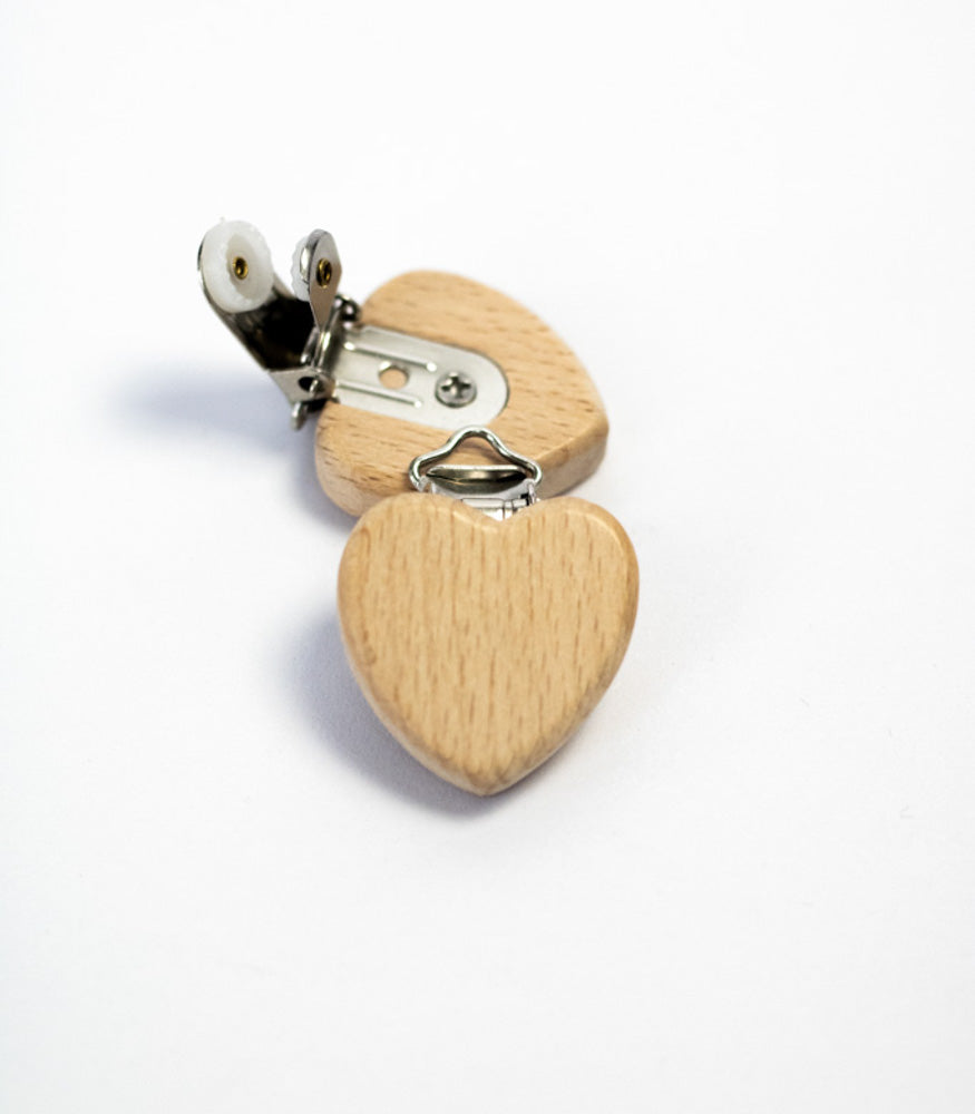 Schnullerclip "Herz" aus Buchenholz - Bastelbedarf -> Holz > Schnullerclips von mahina