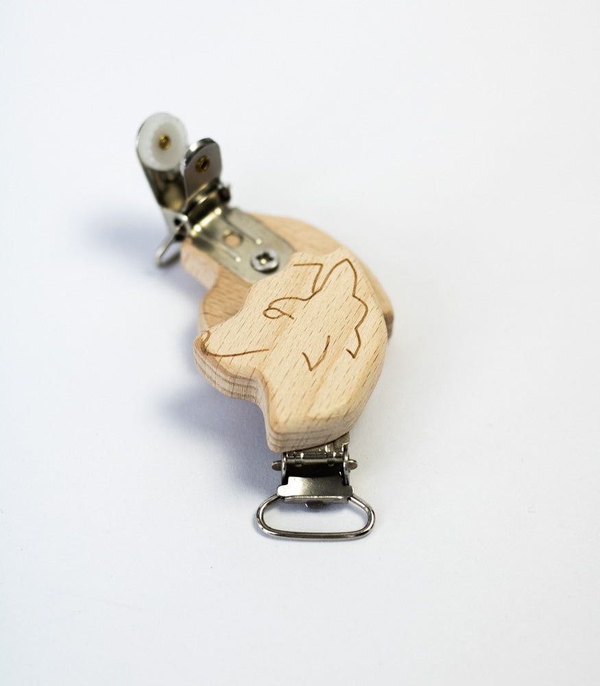 Schnullerclip "Wolf" aus Buchenholz - Bastelbedarf -> Holz > Schnullerclips von mahina
